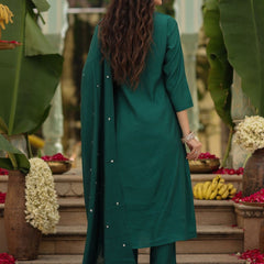 Women's Viscose Rayon Embroidered Kurta Pant & Chanderi Gadhwal Dupatta Set