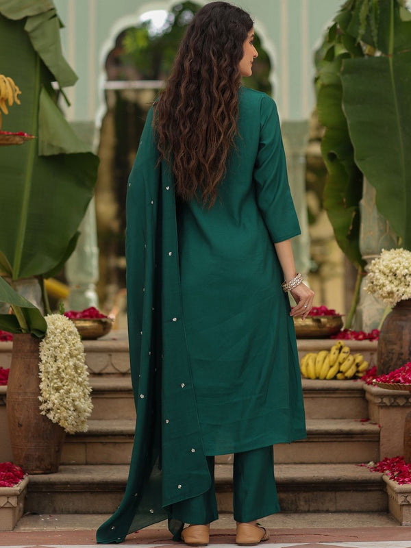 Women's Viscose Rayon Embroidered Kurta Pant & Chanderi Gadhwal Dupatta Set
