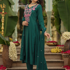 Women's Viscose Rayon Embroidered Kurta Pant & Chanderi Gadhwal Dupatta Set