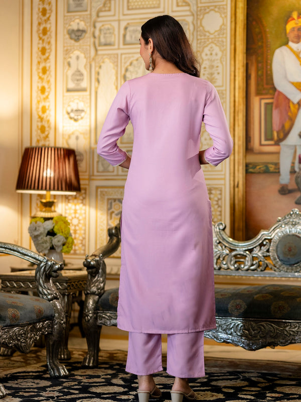 Women's Viscose Rayon Embroidered Kurta with Pant & Chanderi Cotton Dyed Dupatta Set