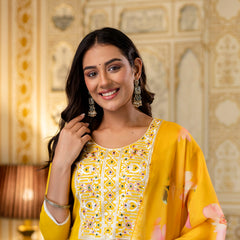Women's Viscose Rayon Embroidered Kurta with Pant & Tabby Organza Printed Dupatta Set