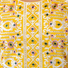 Women's Viscose Rayon Embroidered Kurta with Pant & Tabby Organza Printed Dupatta Set