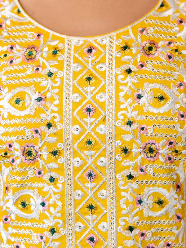 Women's Viscose Rayon Embroidered Kurta with Pant & Tabby Organza Printed Dupatta Set