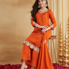 Women's Vichitra Silk Embroidered Kurta Pant & Dupatta Set