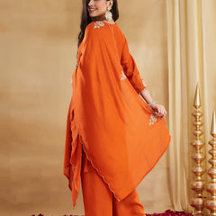Women's Vichitra Silk Embroidered Kurta Pant & Dupatta Set