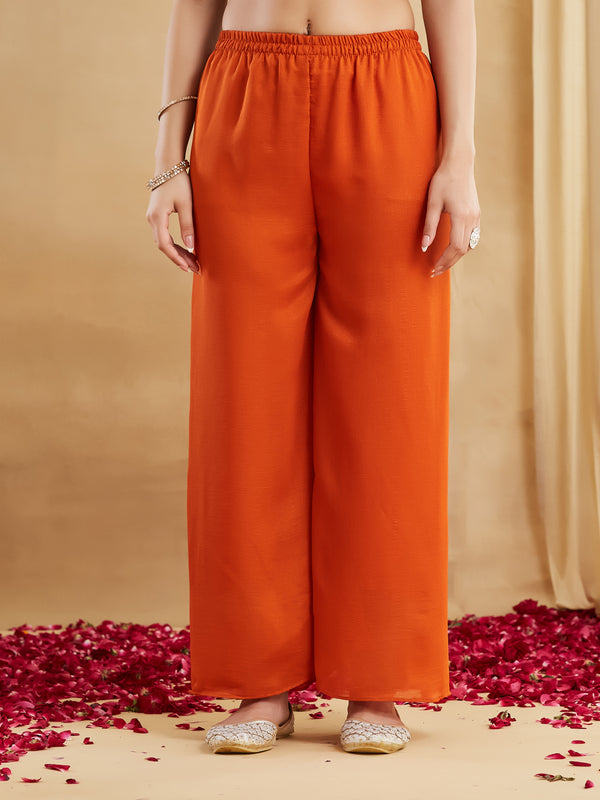 Women's Vichitra Silk Embroidered Kurta Pant & Dupatta Set