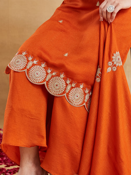 Women's Vichitra Silk Embroidered Kurta Pant & Dupatta Set