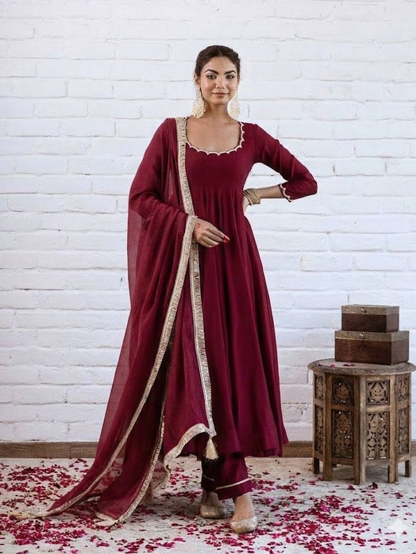 Women's Chanderi Silk Kurta Pant & Silk Blend Dupatta Set