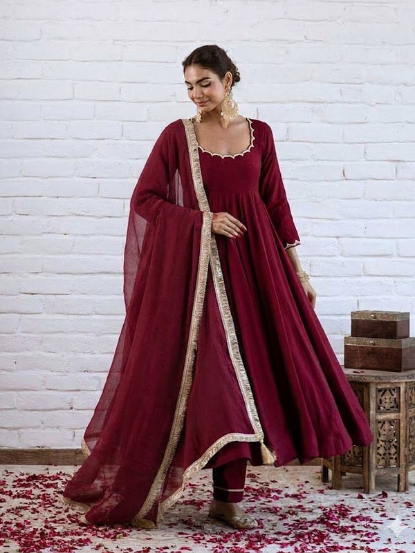 Women's Chanderi Silk Kurta Pant & Silk Blend Dupatta Set