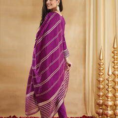 Women's Embroidered Viscose Rayon Kurta With Pant & Chanderi Jacquard Dupatta Set