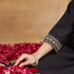Women's Embroidered Rayon Slub Kurta With Pant & Chinon Dupatta Set