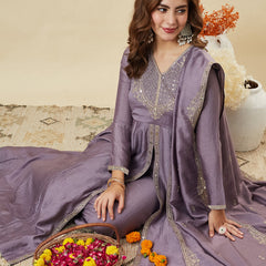 Women's Embroidered Vichitra Silk Kurta With Pant & Fandy Silk Dupatta Set