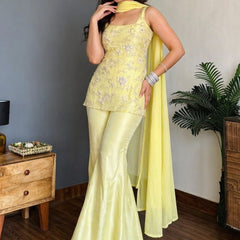 Women's Embroidered Faux Georgette Kurta With Pant & Dupatta Set