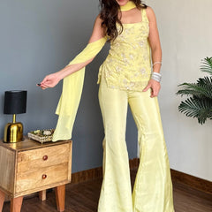 Women's Embroidered Faux Georgette Kurta With Pant & Dupatta Set