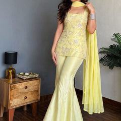 Women's Embroidered Faux Georgette Kurta With Pant & Dupatta Set