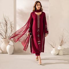 Women's Chanderi Silk Embroidered Kurta Pant Set With Chinnon Dupatta
