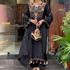 Women's P.V. Chanderi Embroidered Kurta Pant & Dupatta Set