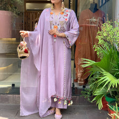 Women's P.V. Chanderi Embroidered Kurta Pant & Dupatta Set