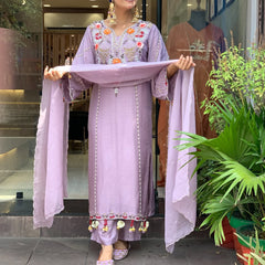 Women's P.V. Chanderi Embroidered Kurta Pant & Dupatta Set