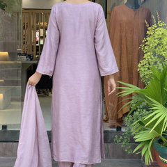 Women's P.V. Chanderi Embroidered Kurta Pant & Dupatta Set