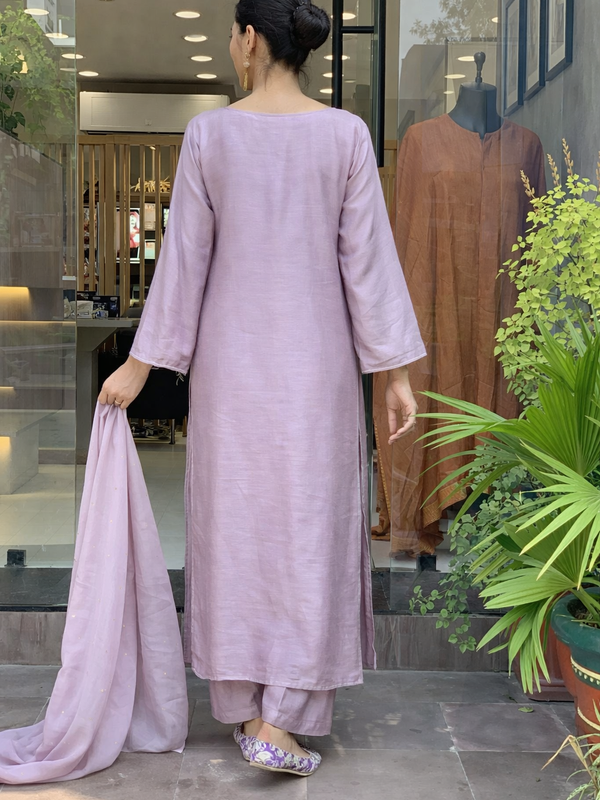 Women's P.V. Chanderi Embroidered Kurta Pant & Dupatta Set
