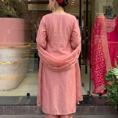 Women's P.V. Chanderi Embroidered Kurta Pant & Dupatta Set
