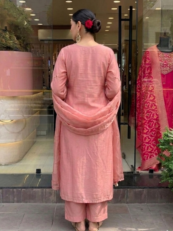 Women's P.V. Chanderi Embroidered Kurta Pant & Dupatta Set