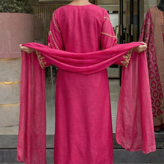 Women's P.V. Chanderi Embroidered Kurta Pant & Dupatta Set