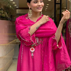 Women's P.V. Chanderi Embroidered Kurta Pant & Dupatta Set