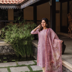 Women’s Jacquard Butti Kurti With Printed Cotton Chex Dupatta Set