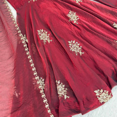 Women's Embroidered Flared Kurta with Palazzo Pant & Dupatta Set