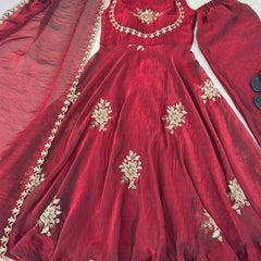 Women's Embroidered Flared Kurta with Palazzo Pant & Dupatta Set