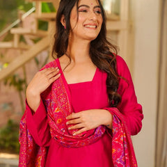Women’s Silk Crepe Kurti With Patiala Gharara & Printed Chinnon Dupatta Set