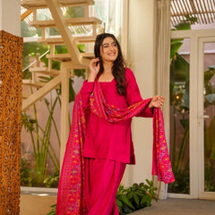 Women’s Silk Crepe Kurti With Patiala Gharara & Printed Chinnon Dupatta Set