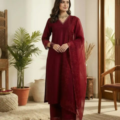 Premium Silk Blend Ethnic Suit Set With Organza Dupatta
