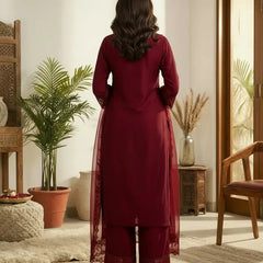 Premium Silk Blend Ethnic Suit Set With Organza Dupatta