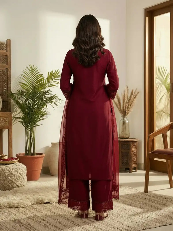 Premium Silk Blend Ethnic Suit Set With Organza Dupatta