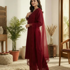 Premium Silk Blend Ethnic Suit Set With Organza Dupatta