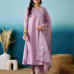 Women's Silk Blend Anarkali Gown with Embroidered Work & Soft Organza Dupatta