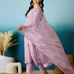 Women's Silk Blend Anarkali Gown with Embroidered Work & Soft Organza Dupatta