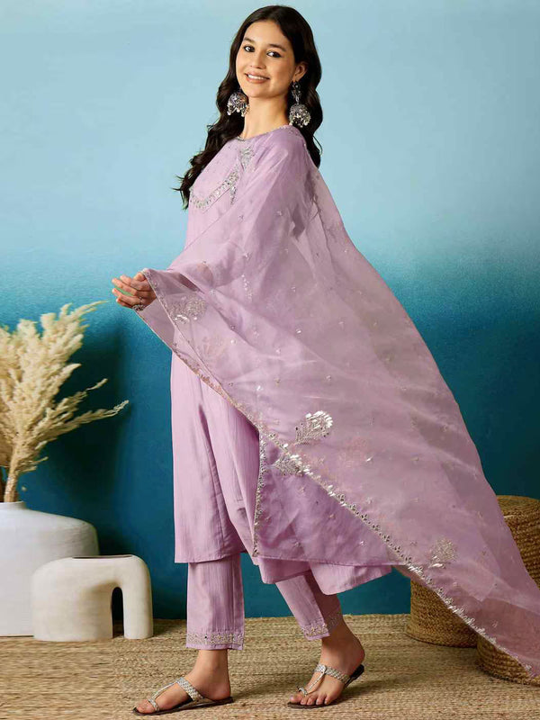 Women's Silk Blend Anarkali Gown with Embroidered Work & Soft Organza Dupatta