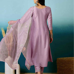 Women's Silk Blend Anarkali Gown with Embroidered Work & Soft Organza Dupatta