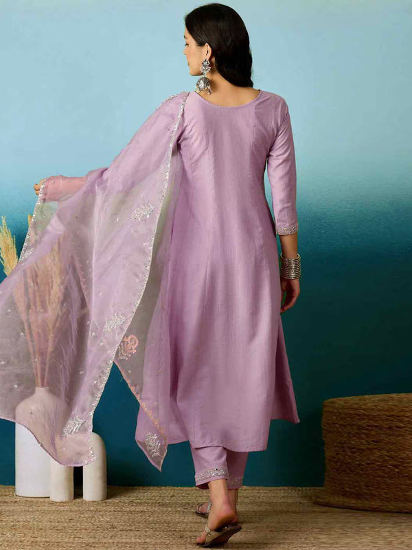 Women's Silk Blend Anarkali Gown with Embroidered Work & Soft Organza Dupatta