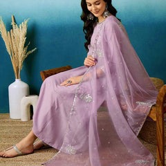 Women's Silk Blend Anarkali Gown with Embroidered Work & Soft Organza Dupatta