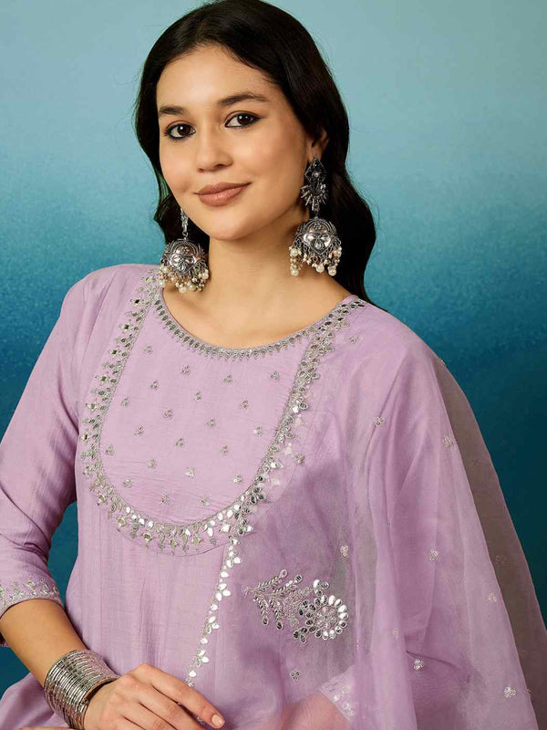 Women's Silk Blend Anarkali Gown with Embroidered Work & Soft Organza Dupatta