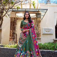 Women's Tusser Silk Floral Print Lehenga Choli with Foil Work & Gotta Patti Dupatta