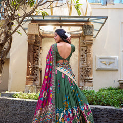 Women's Tusser Silk Floral Print Lehenga Choli with Foil Work & Gotta Patti Dupatta