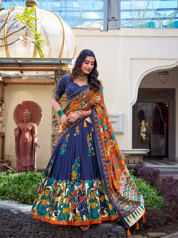 Women's Tusser Silk Floral Print Lehenga Choli with Foil Work & Gotta Patti Dupatta
