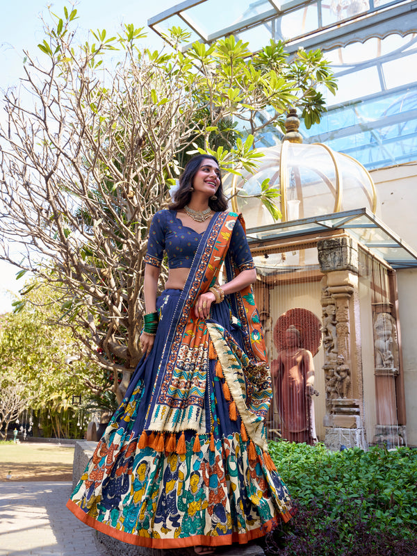 Women's Tusser Silk Floral Print Lehenga Choli with Foil Work & Gotta Patti Dupatta