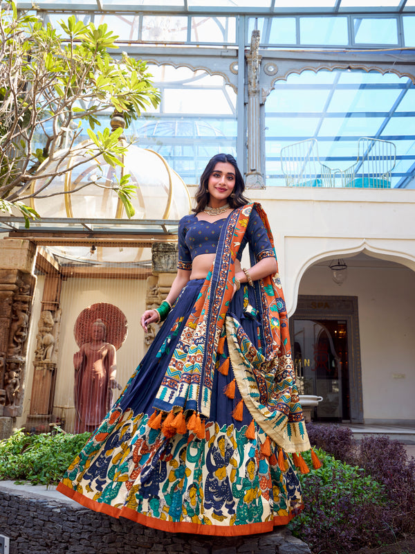 Women's Tusser Silk Floral Print Lehenga Choli with Foil Work & Gotta Patti Dupatta